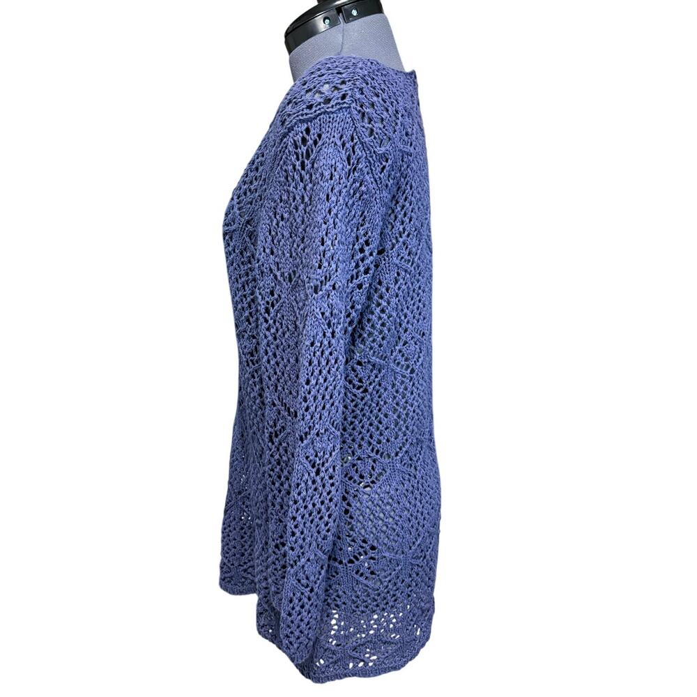 Coldwater Creek Open Knit Sweater L Navy Crochet Cotton Blend Boho - Picture 3 of 8